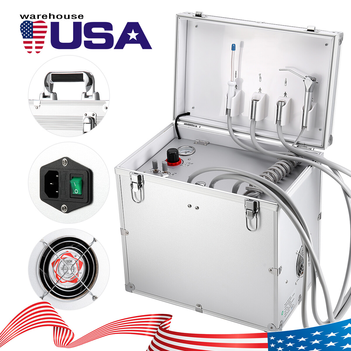 Portable Dental Mobile Delivery Unit Air Compressor Rolling Cart Suction System