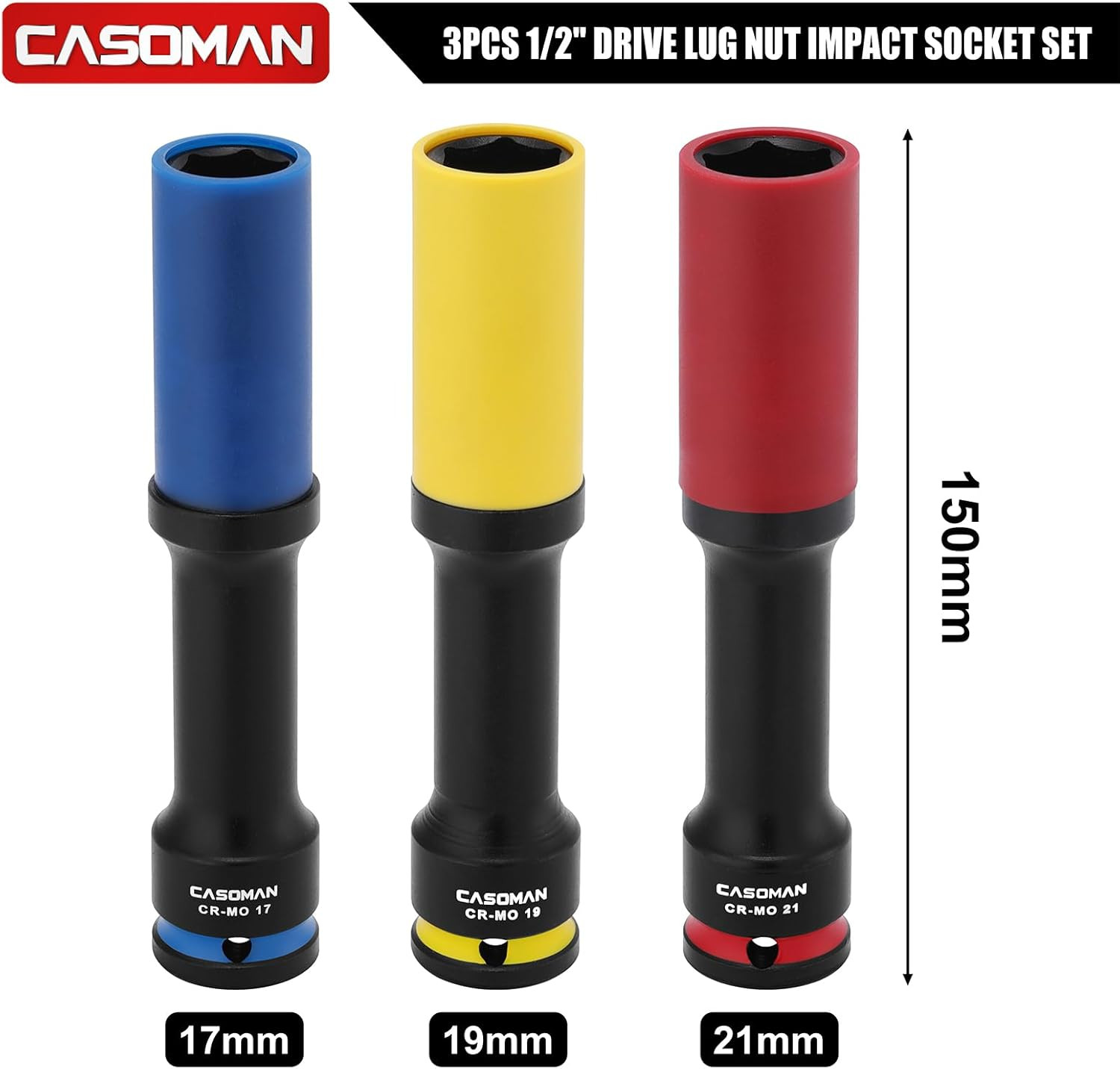 3PCS 1/2″ Drive Non-Marring & Thin Wall Lug Nut Impact Socket Set