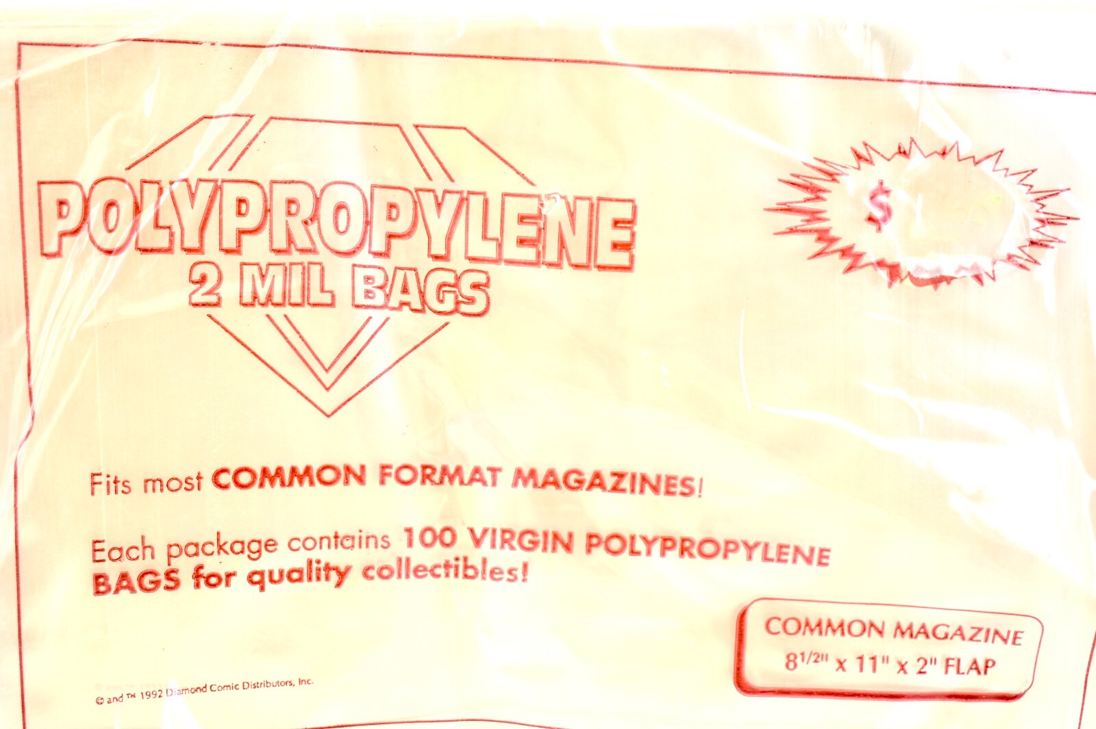 Polyproylene 2mil Bag,100 Virgin Polyproplene,Fits Common Magazine,11×8.5×2″flap