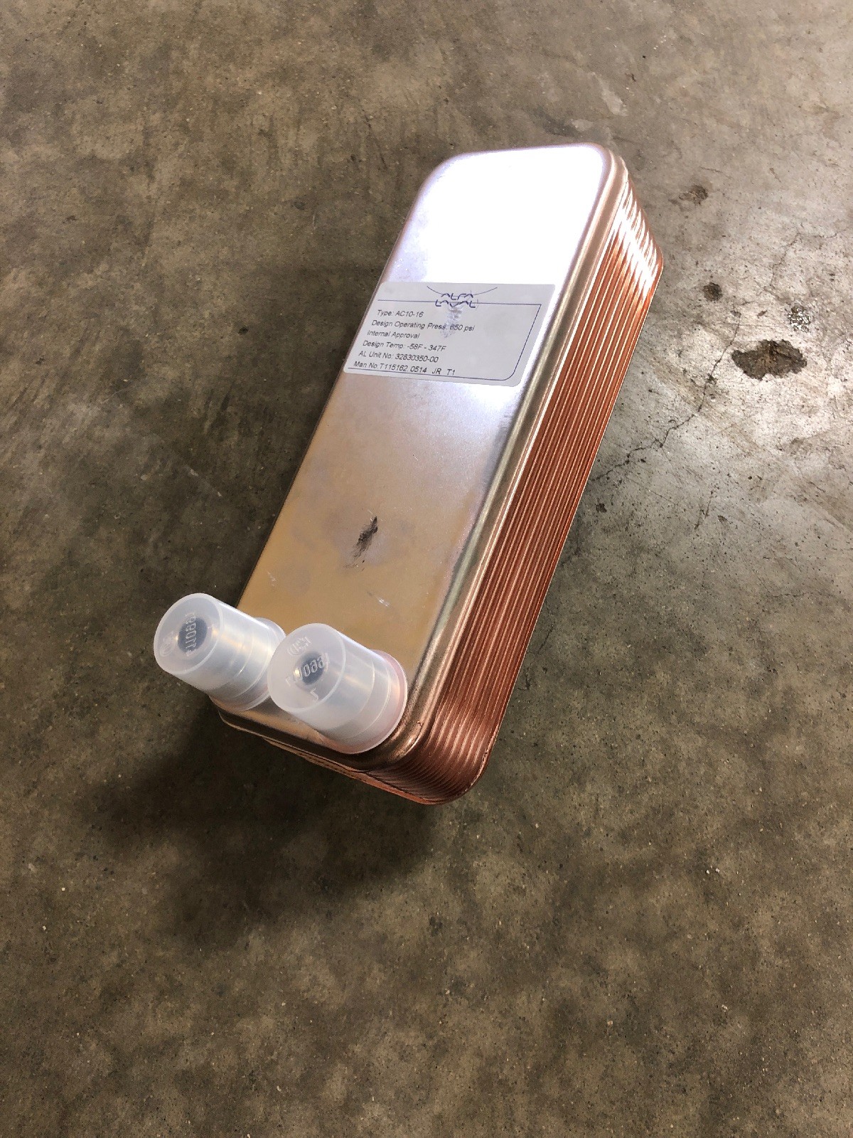 NEW, ALPHA LAVAL, AC10-16, BRAZED PLATE HEAT EXCHANGER, -58 – 347F, R410A. (41C)