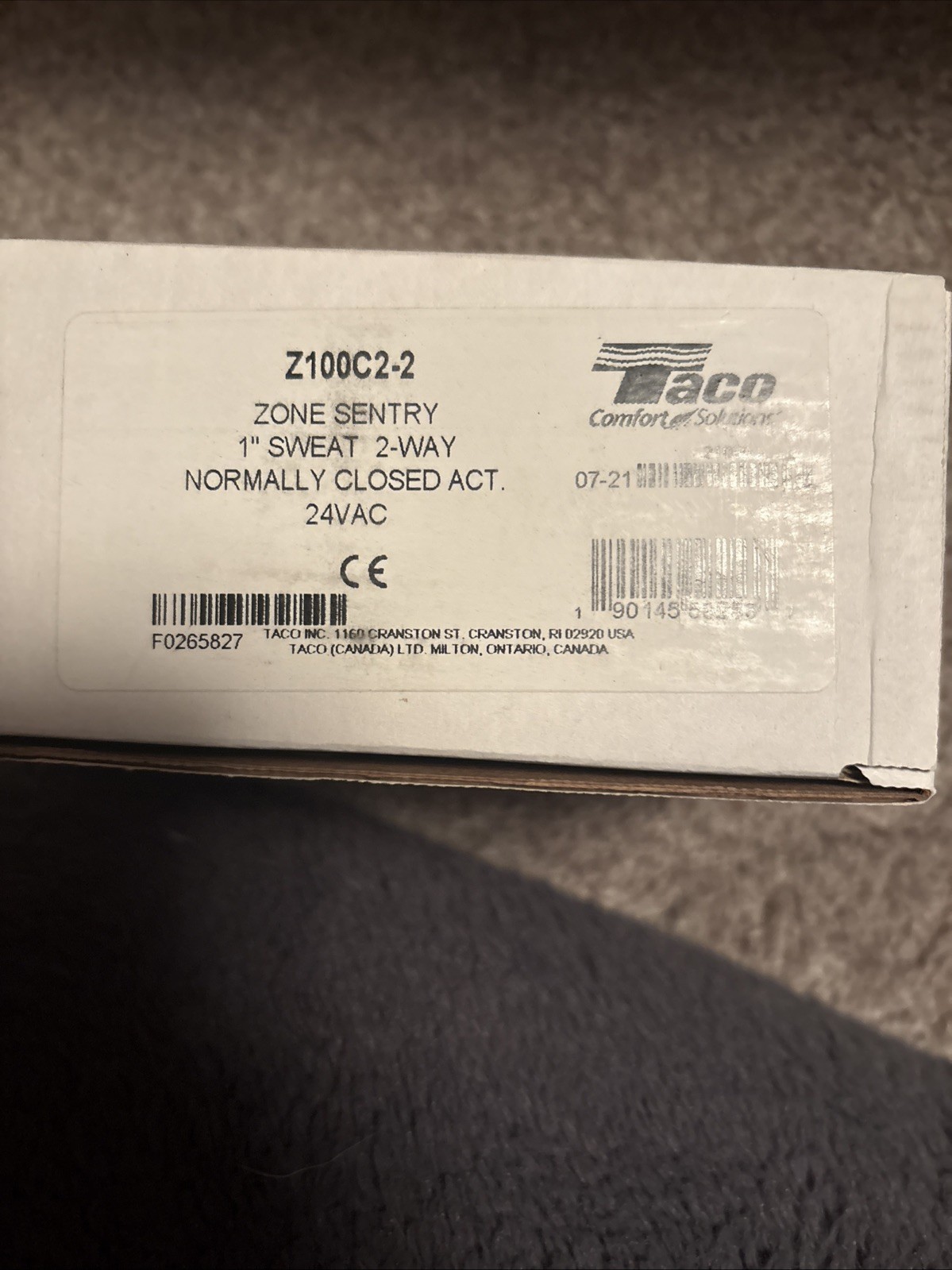 Taco Z100C2-2 Zone Valve, 2 Way, Normally Closed 1” Sweat 2 Way