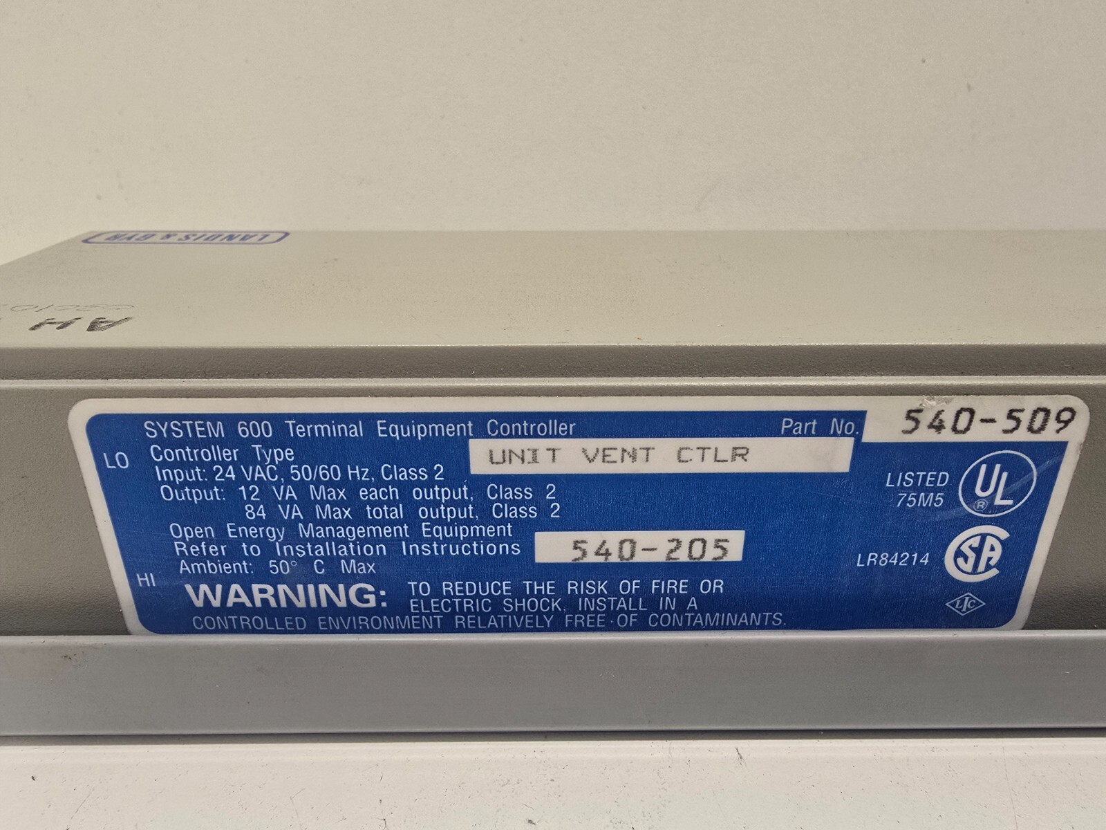 USED! LANDIS & GYR UNIT VENT CONTROLLER 540-205 540-509