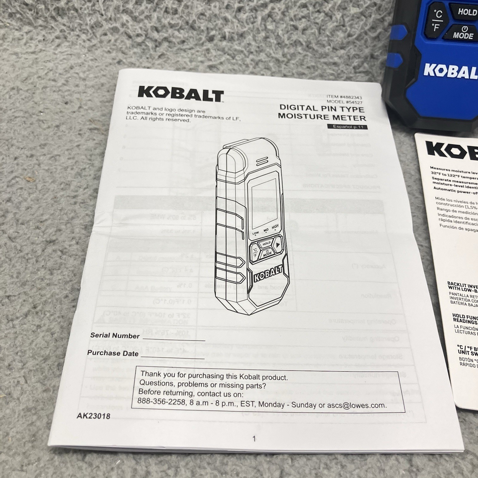 Kobalt Pin Type Digital Moisture Meter Moisture & Temperature Indicator Display
