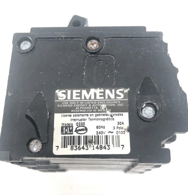 Siemens Q350 Circuit Breaker, 50 A, 240V Ac, 3 Pole, Plug In Mounting