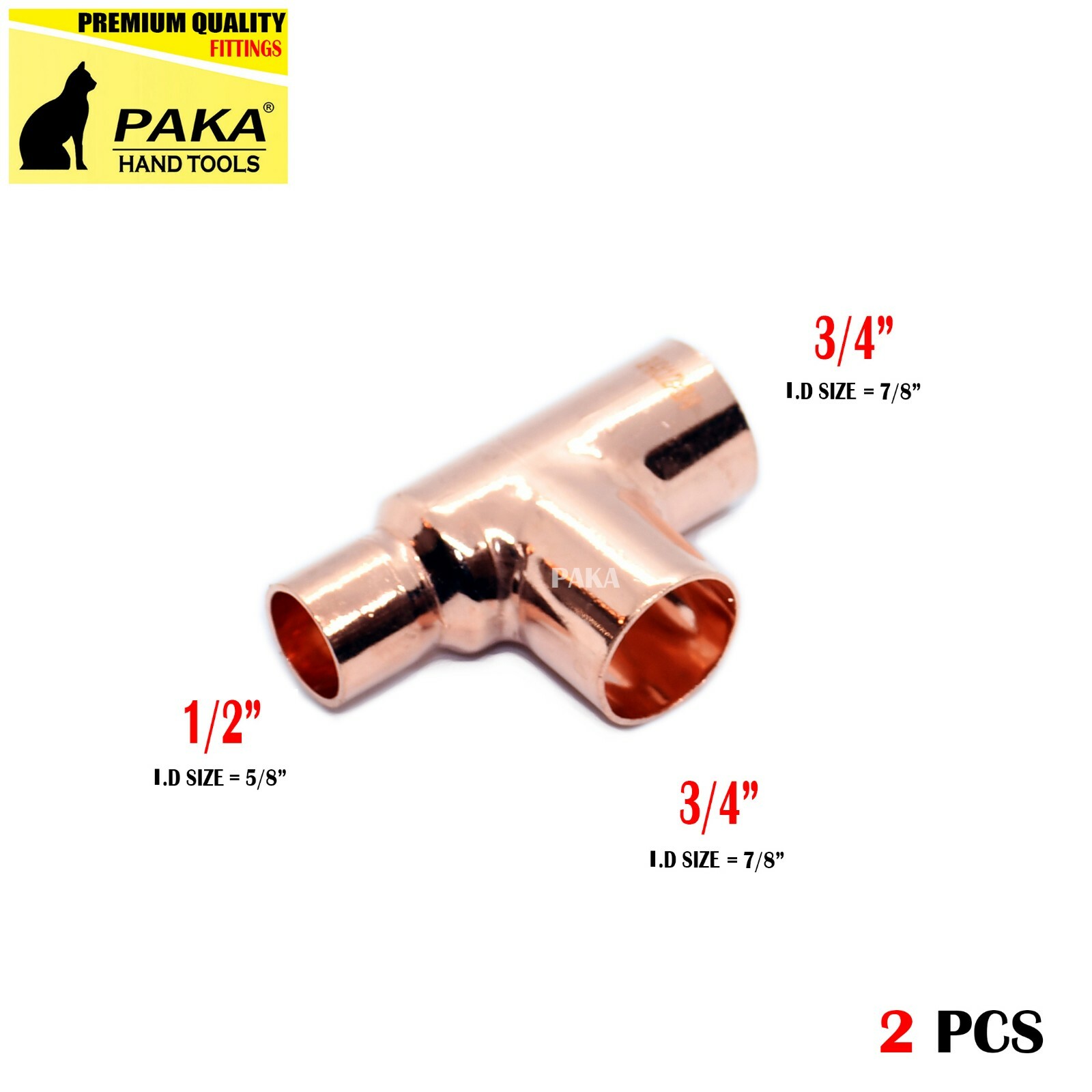 3/4″ x 1/2″ x 3/4″ Copper Tee Pressure Pipe Fitting for Plumbing – 2 PC