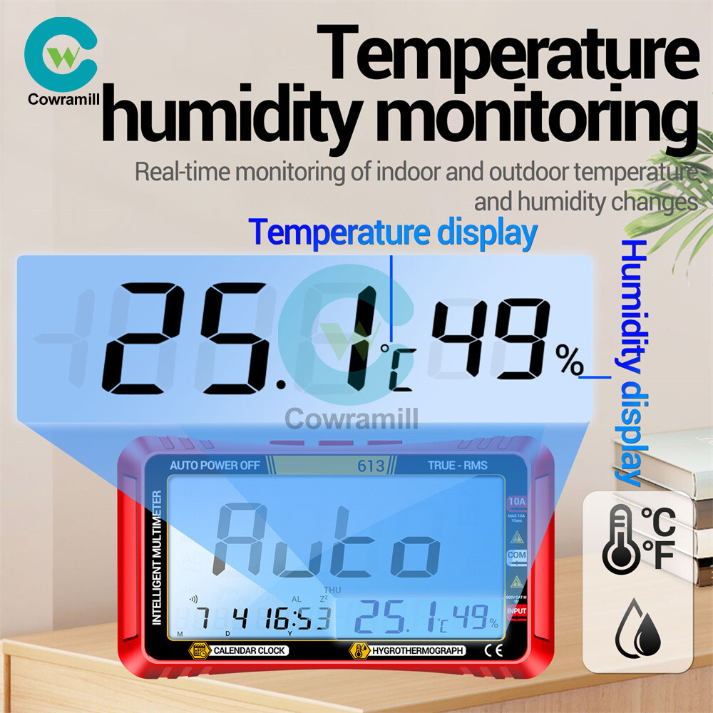 ANENG 612 613 AC/DC Digital Multimeter 4000Counts Calendar Temp Humidity Display
