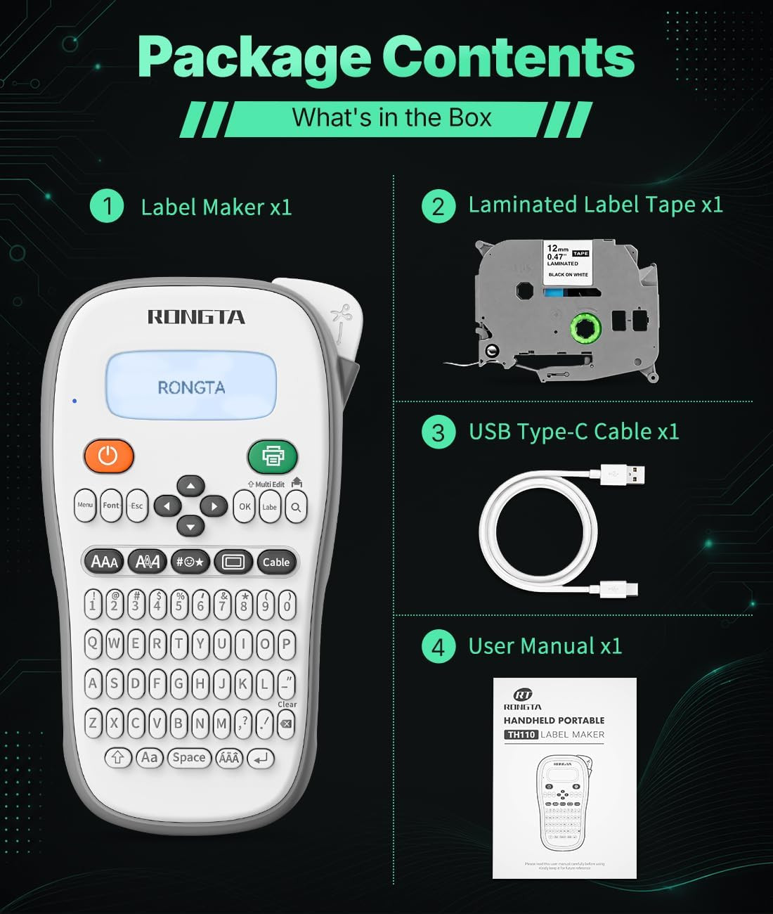 TH110 Bluetooth Handheld Label Maker Machine with 1 Tape, QWERTY Keyboard Portab