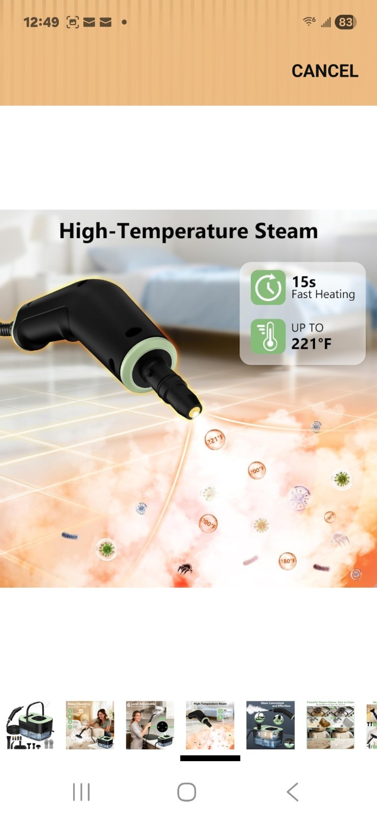 Portable Handheld Steam Cleaner with 16 Accessories, 15s Heat-Up, 221°F