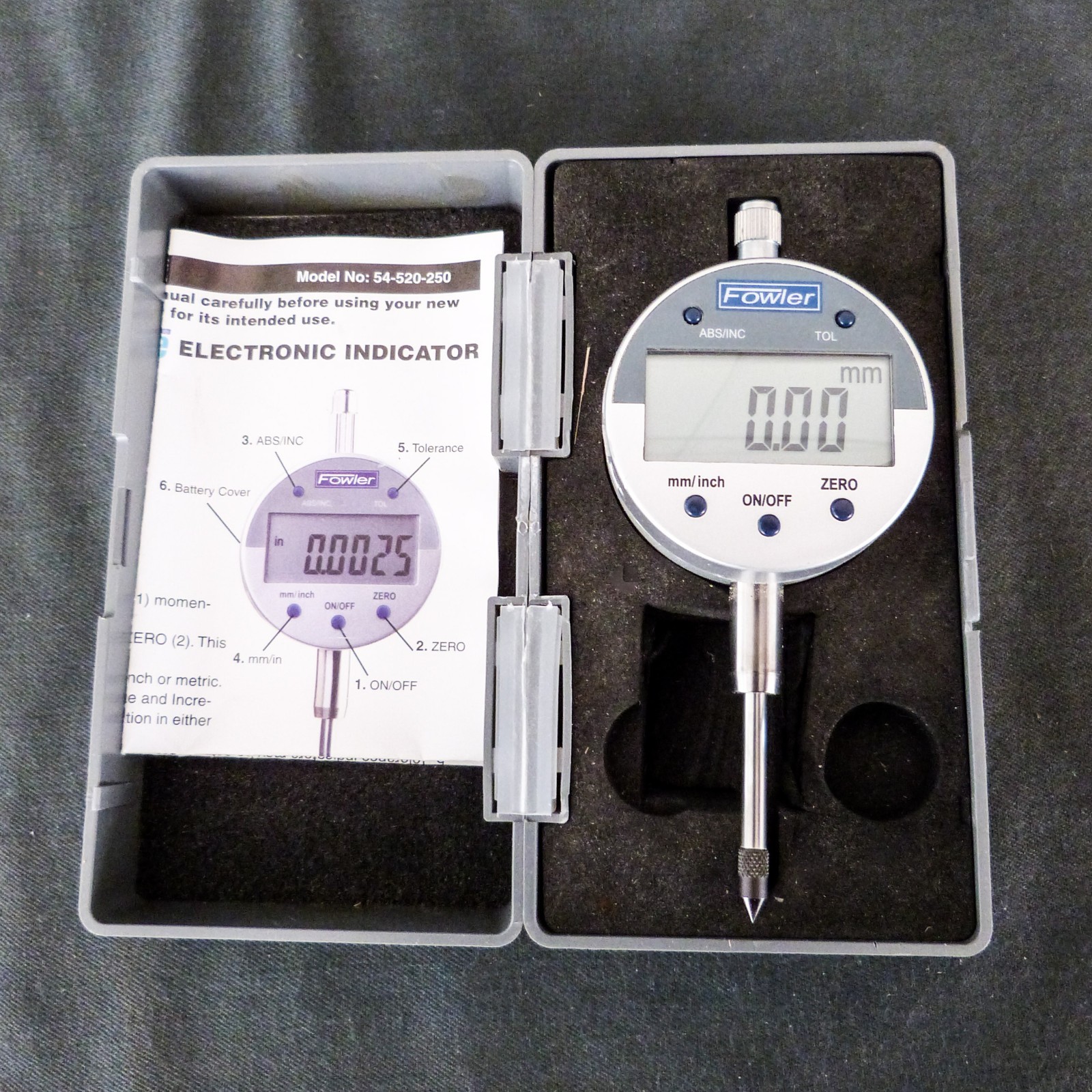 Fowler 54-520-250 Indi-X Blue Electronic Indicator 0-1 inch 0.0005 case + paper