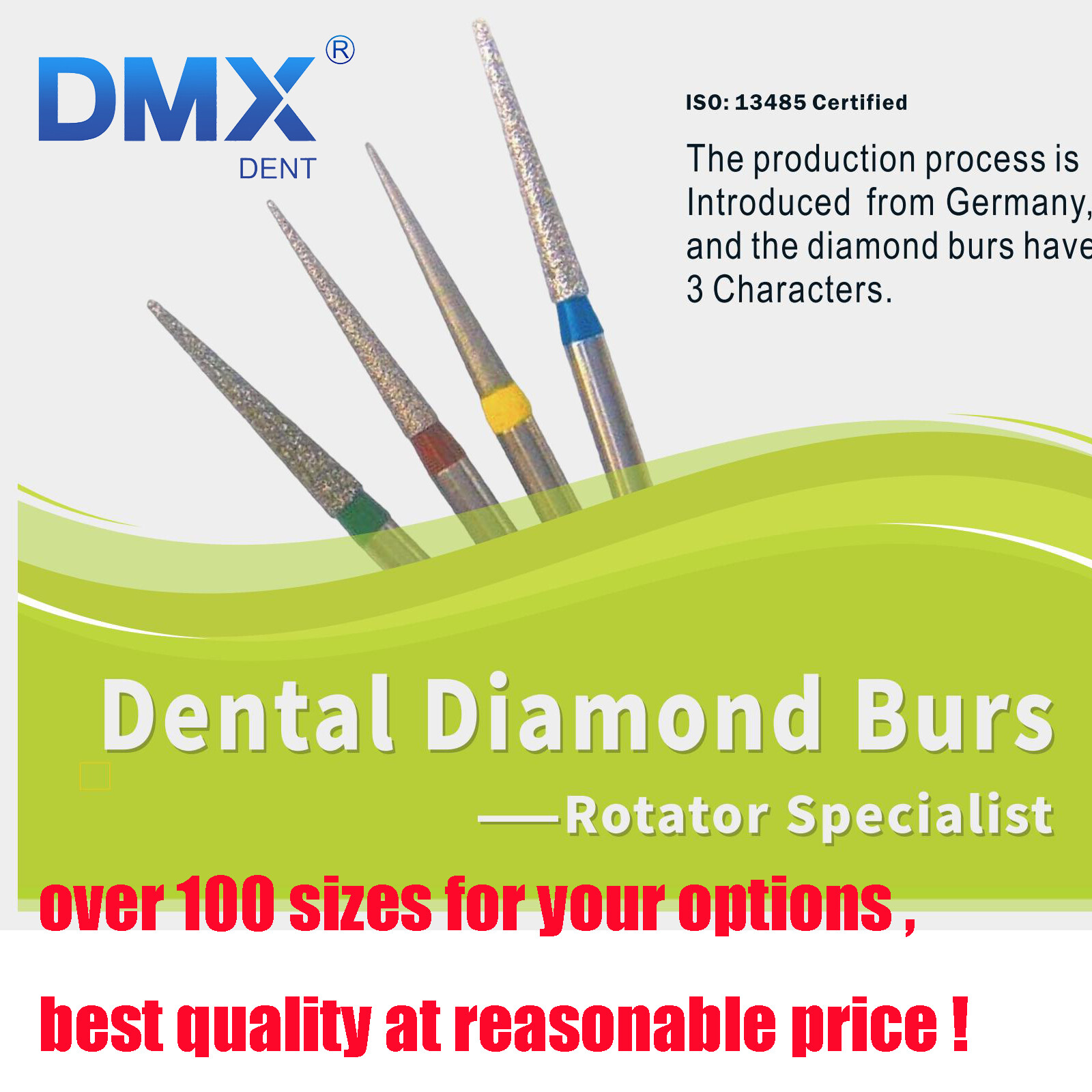 5Pcs DMXDENT Dental Diamond Burs Kit for High Speed Handpiece Medium FG 1.6MM