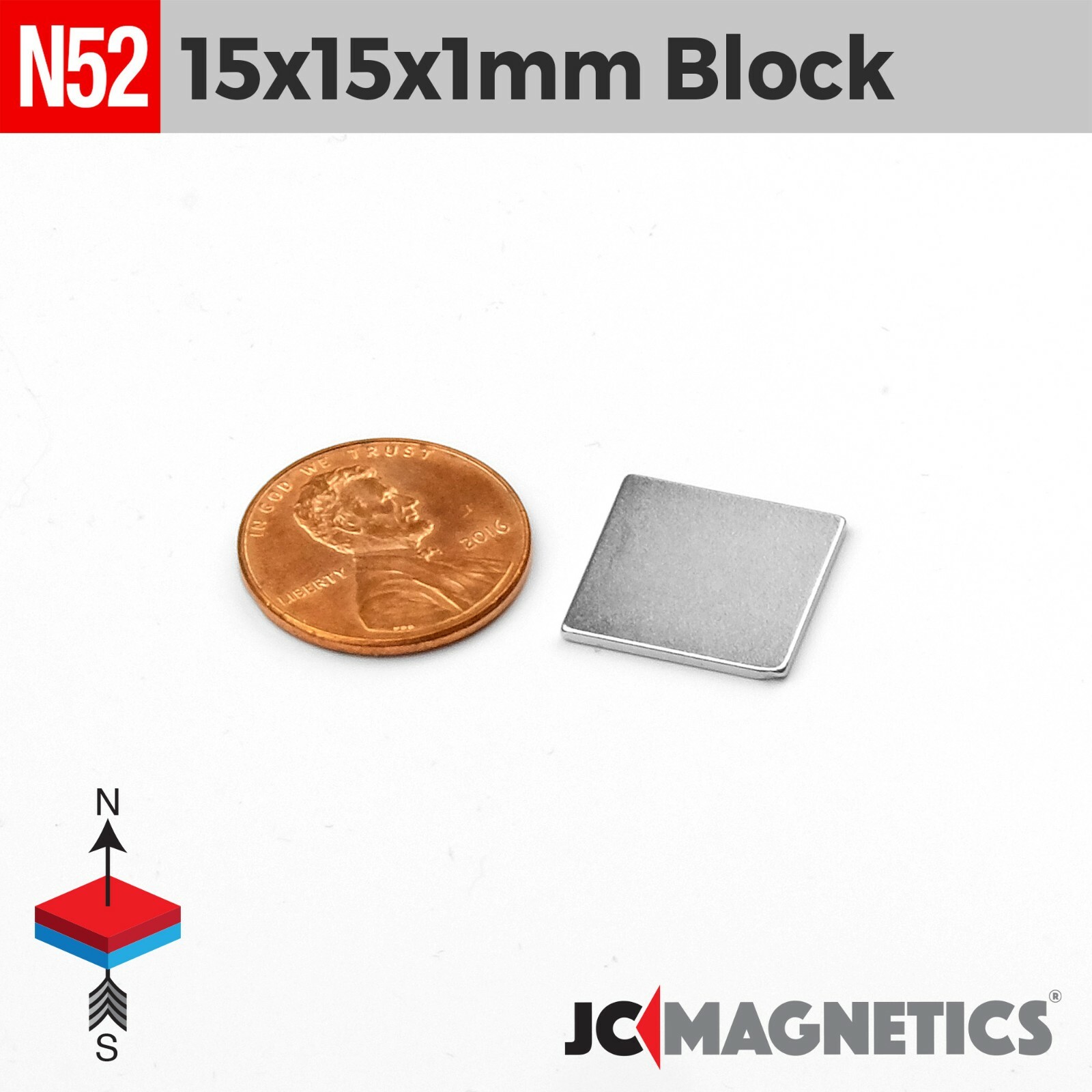 Thin Magnet Block 15mm x 15mm x 1mm N52 Strong Rare Earth Neodymium Craft Fridge