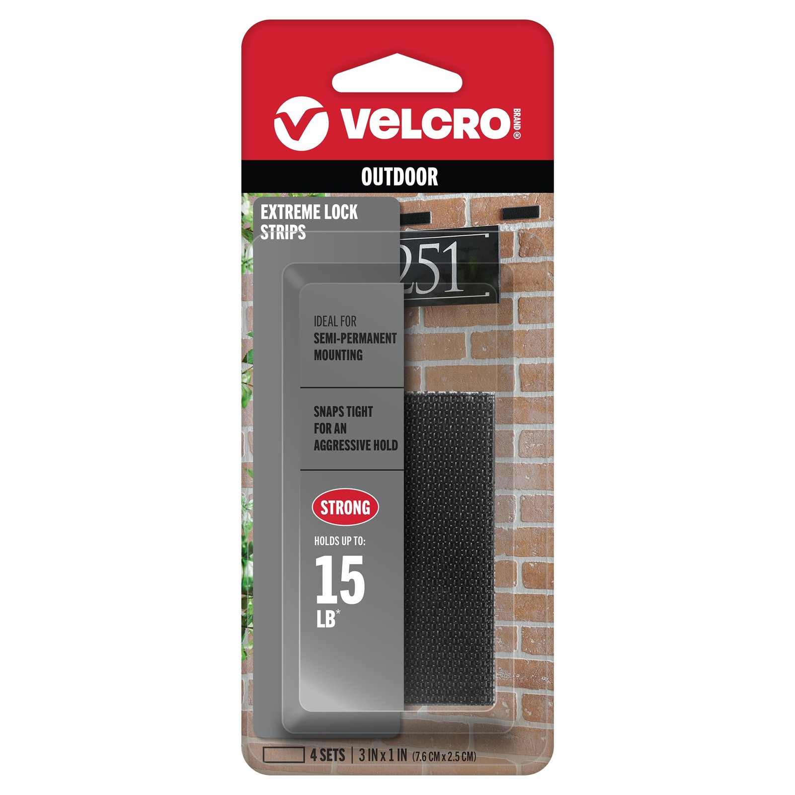 VELCRO Brand Extreme Lock Mounting Strips 3 x 1 inch strips, 4 sets, Black