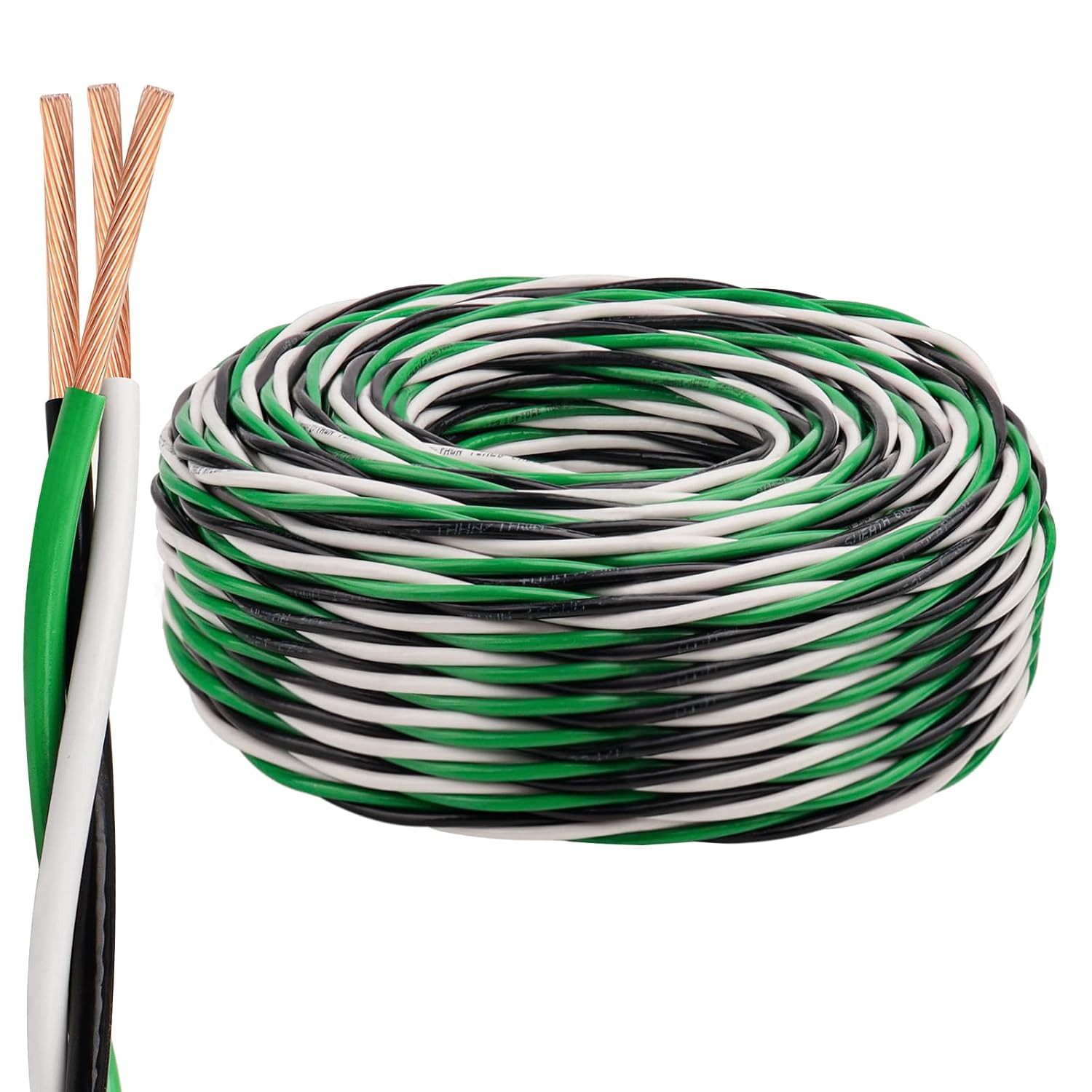 12 AWG THHN Wire 50FT 3-Color Set (Black/White/Green) – Stranded Copper, Pre-Twi