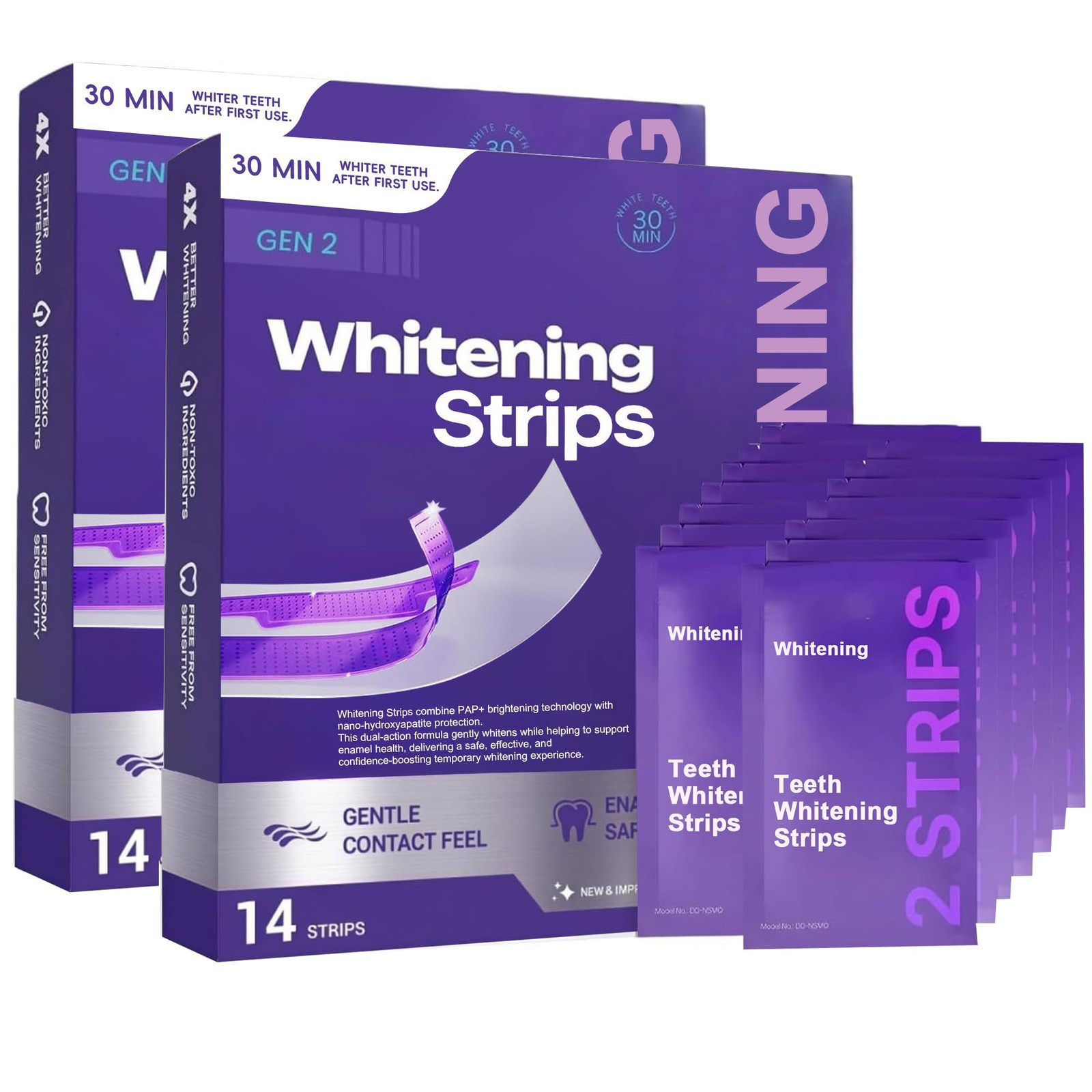 Purple Teeth Whitening Strips, Gentle Daily Use 14 Count (Pack of 2),