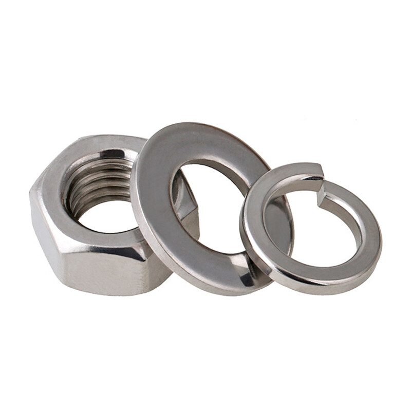 Stainless Steel Flat & Spring Washers & Hex Lock Nuts Set 3 In 1 M1.6-M24
