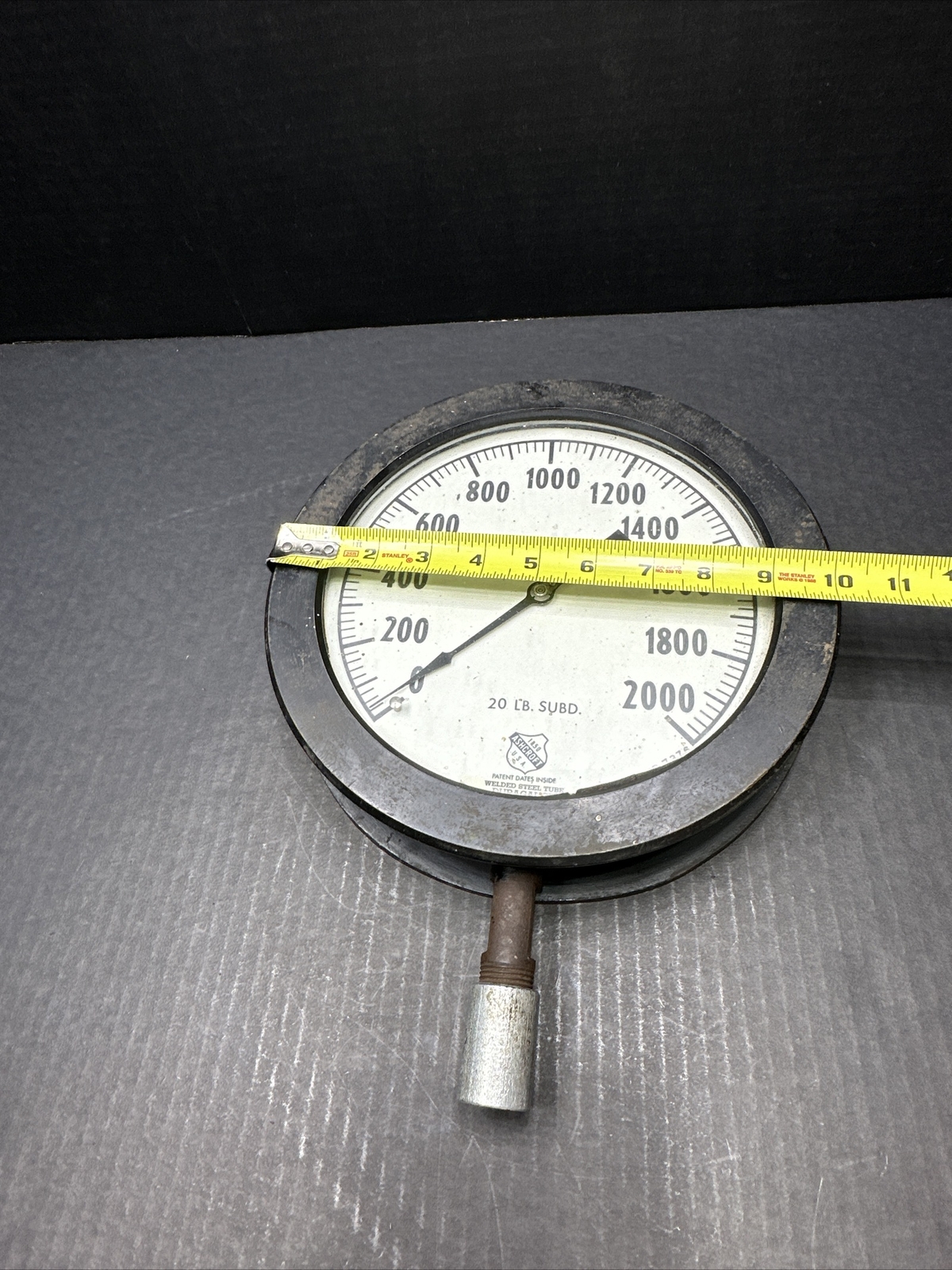 VINTAGE ASHCROFT GAUGE 20LB SUBD. AMP 7376 Welded Steel Tube DURAGAUGE