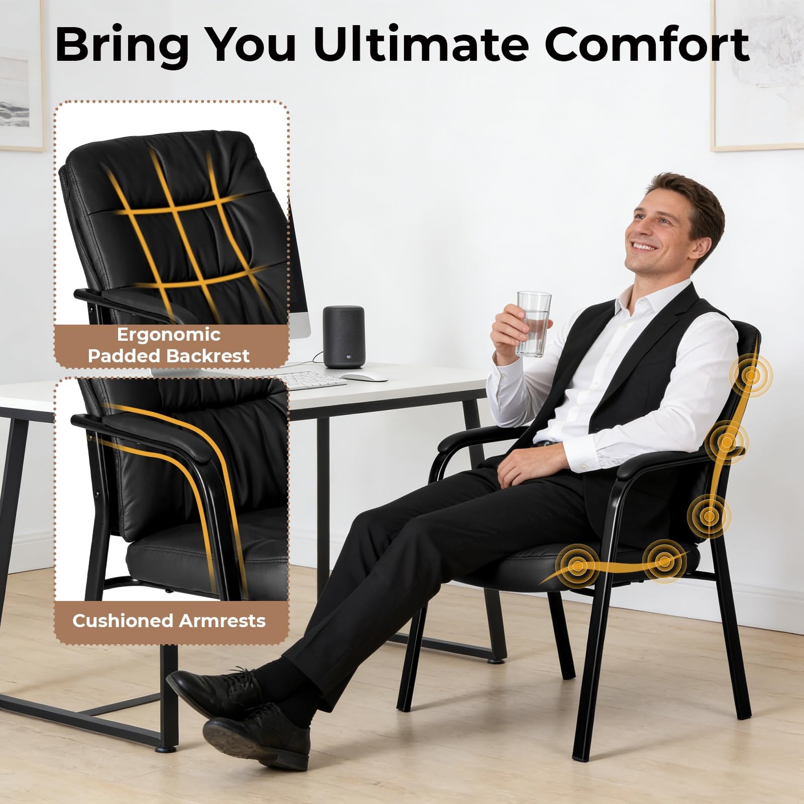 Office Waiting Room Guest Chair, 500lbs Office Reception Lobby PU Leather Cha…