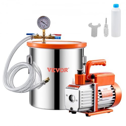 5 Gallon Vacuum Chamber and 3.5 CFM Pump Kit, Stainless Steel Chamber, Single St