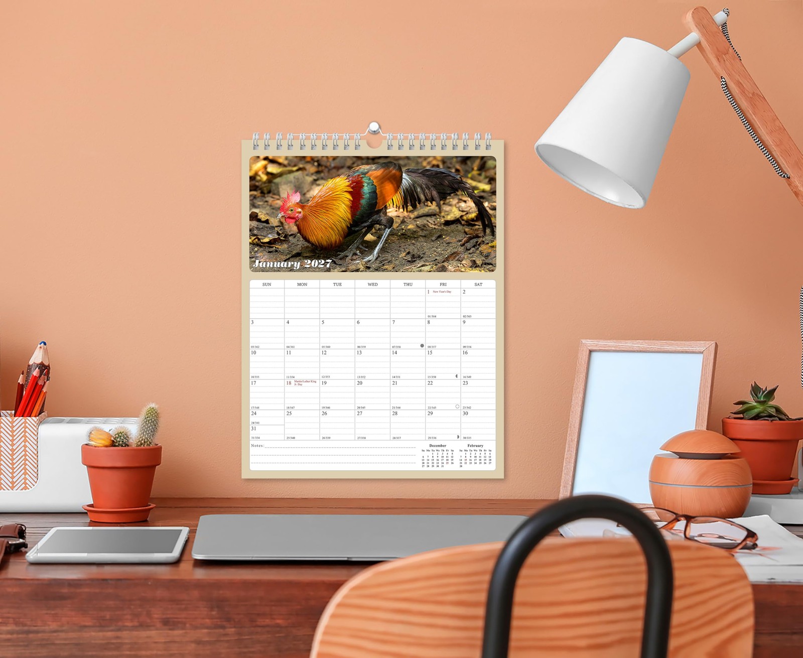 2027 Wall Calendar Spiral-bound Twin-Wire Binding – 12 Months multicolor