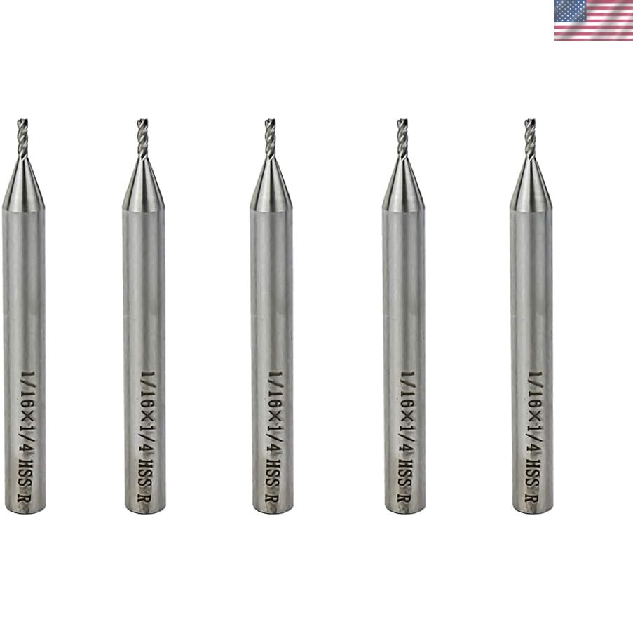 Versatile 1/16″ Cutting Diameter End Mill Bits in High Speed Steel – 5pcs