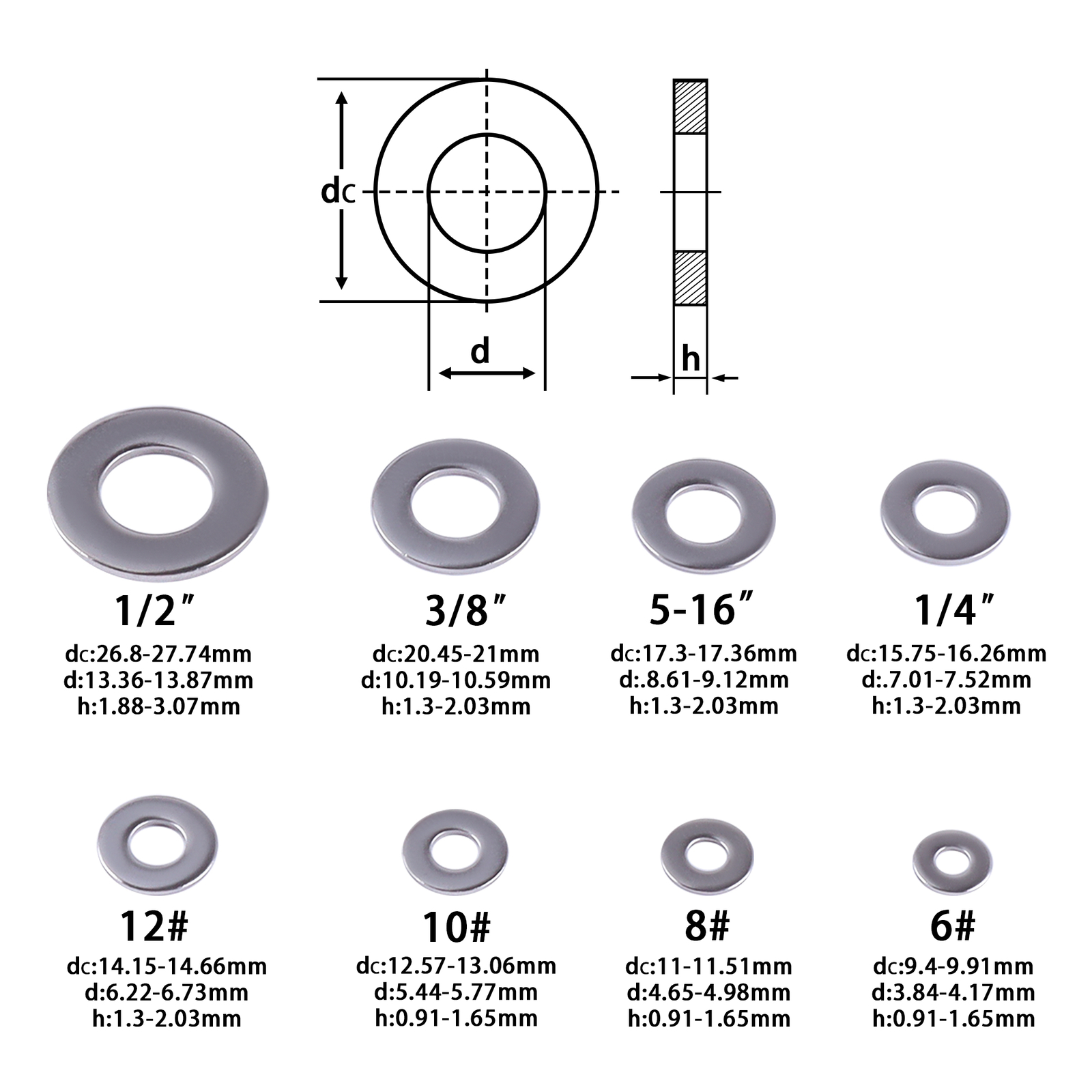 280/540Pcs of 304 Stainless Steel Washers Flat Washer Assortment Set Kit