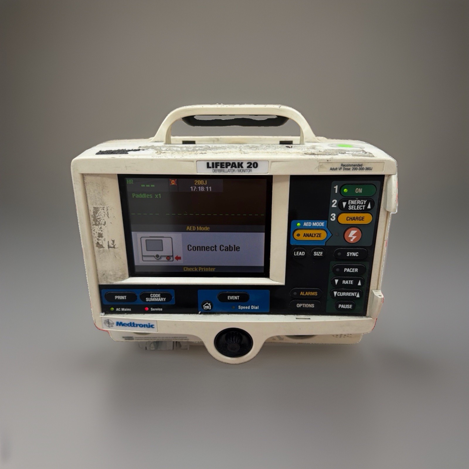 Physio Control Lifepak 20e Monitor | untested | Turns on | 30 day warranty |