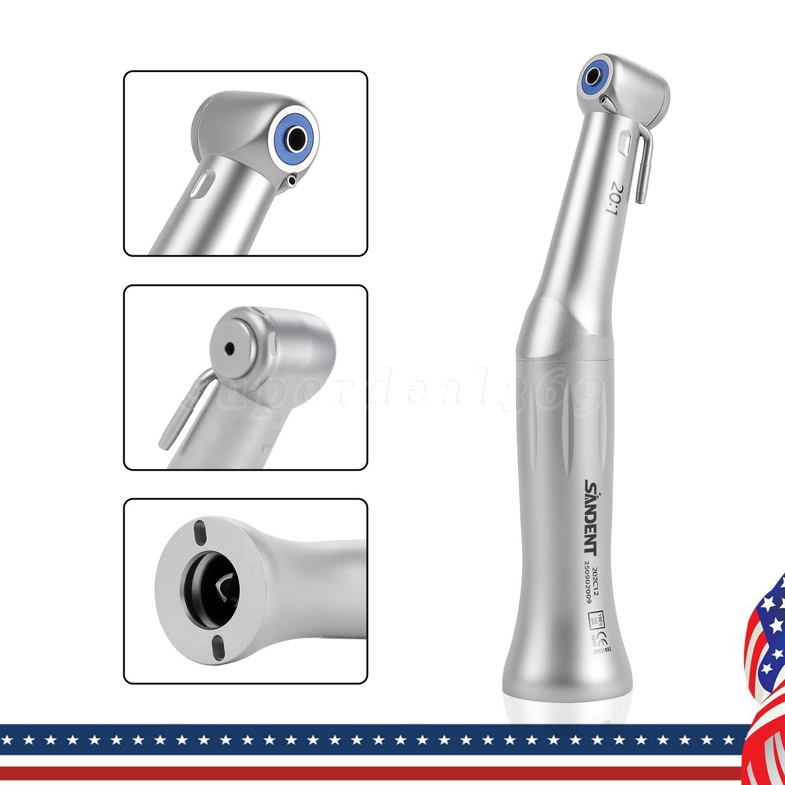 Dental Fiber Optic LED/No-LED Contra Angle Handpiece 1:1/1:4.2/1:5/20:1 Fit NSK