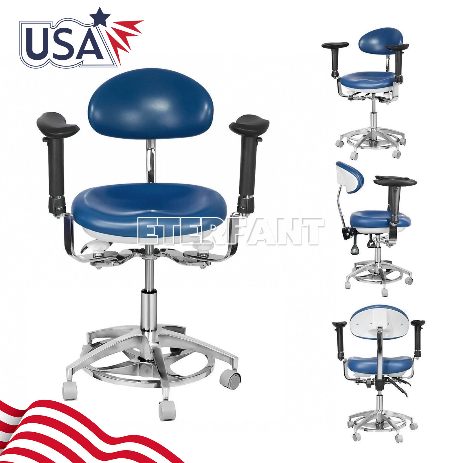 ETERFANT Adjustable Mobile Chair/Medical Microscope Stool Chair with Armrest