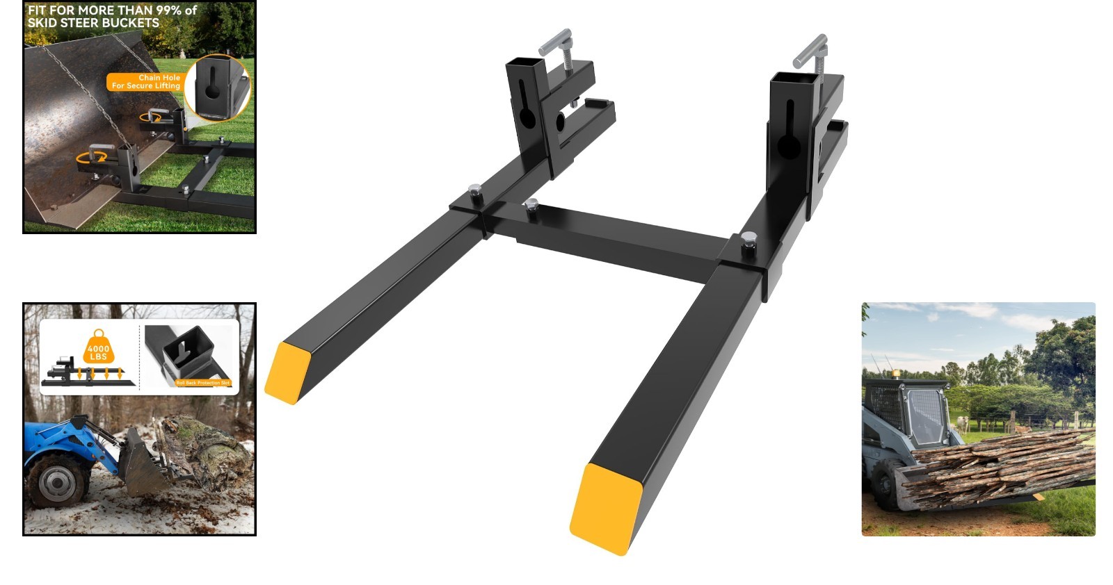 YINTATECH 60 Inch Clamp On Pallet Forks 4000 Lbs Bucket Attachment