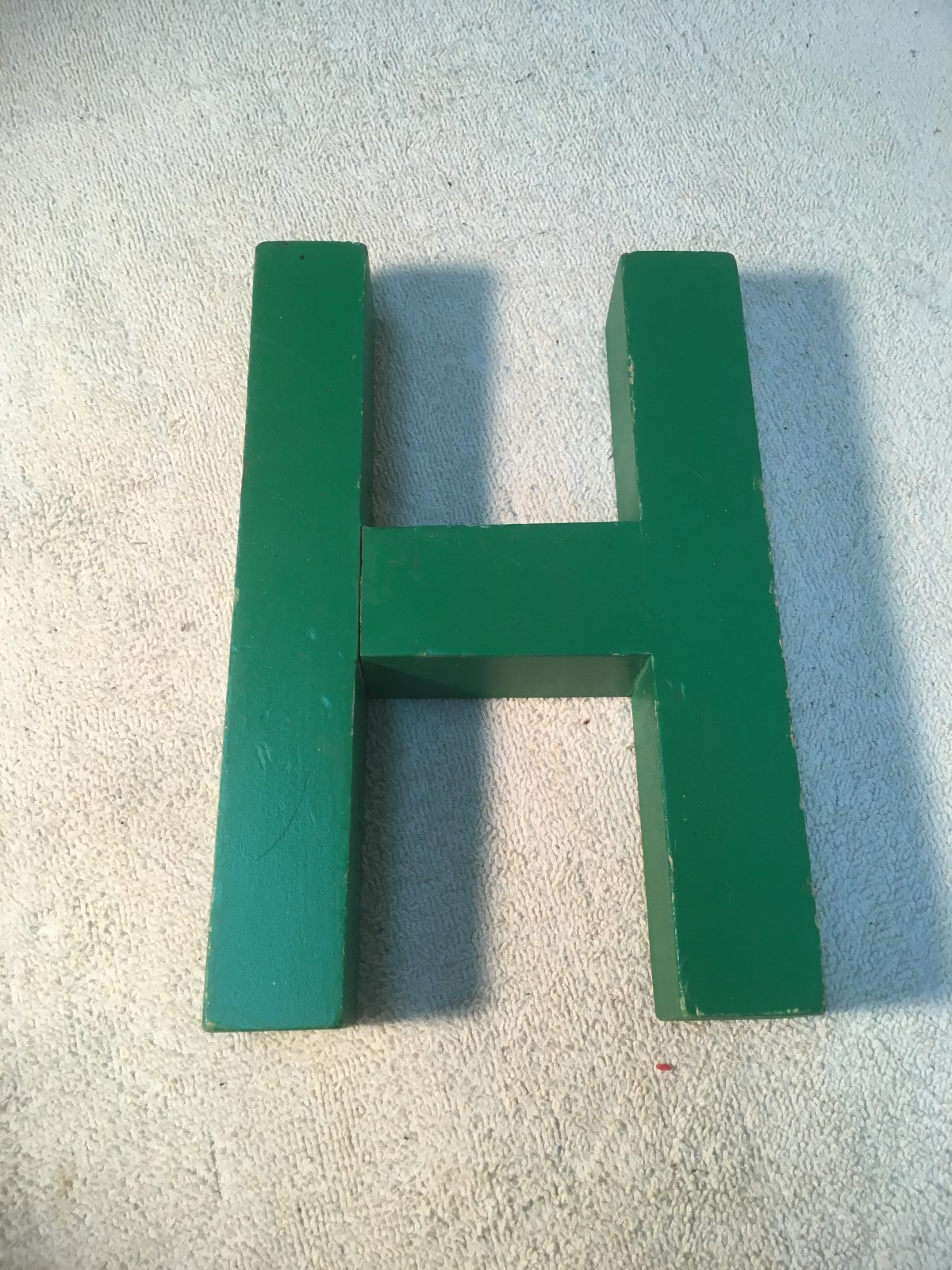 Letter H Big Vtg Wood Block Type Italic Font 8in x 5in x 1.5in Green
