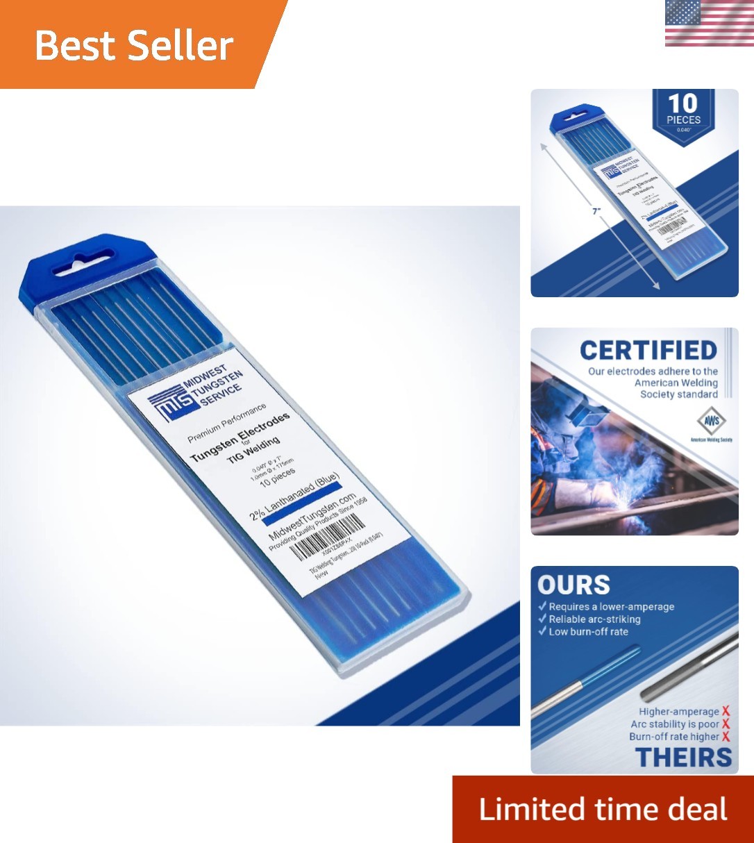 Versatile 10-Pack Tungsten Electrodes 0.040″ – 2% Lanthanated for Alloys & More