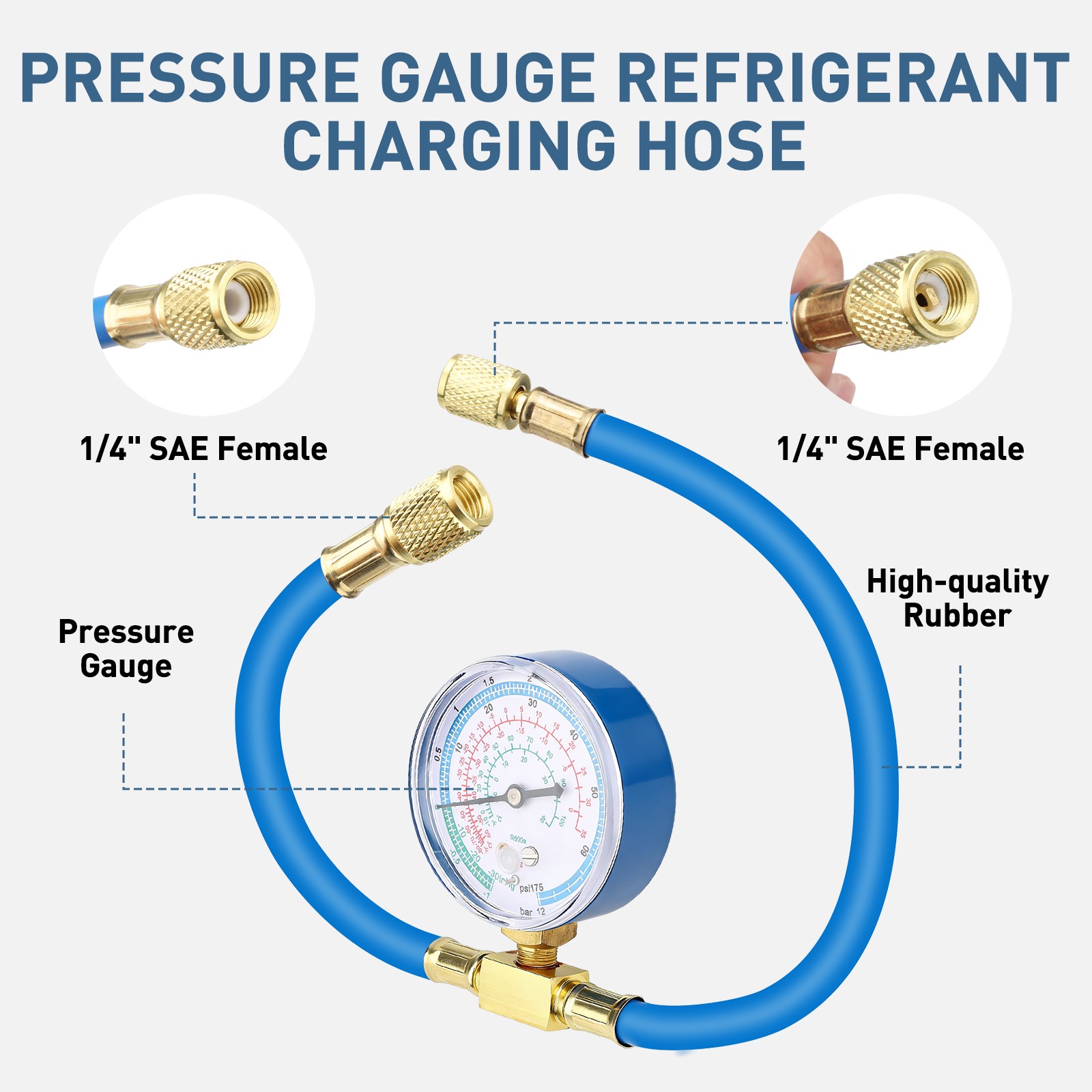 Refrigerant Charging Hose Kit R290 R600A w/ Gauge 600 PSI for Mini Fridge Repair