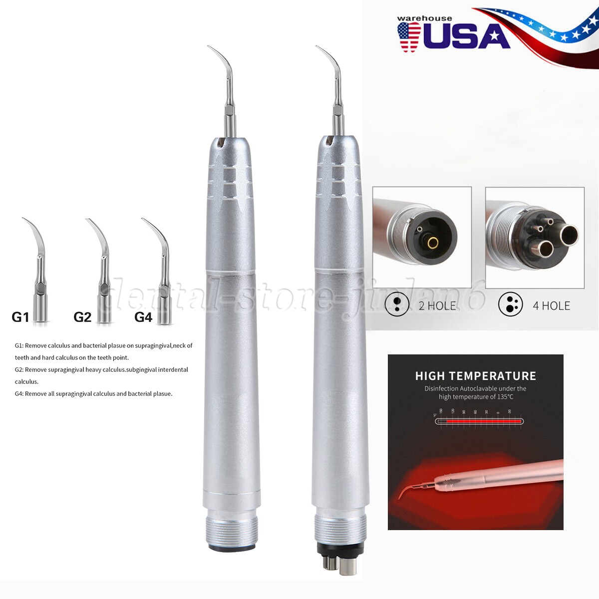 Kavo Style Dental Air Scaler Handpiece Sonic Scaler Cleaner 2/4Holes w/3pcs Tips