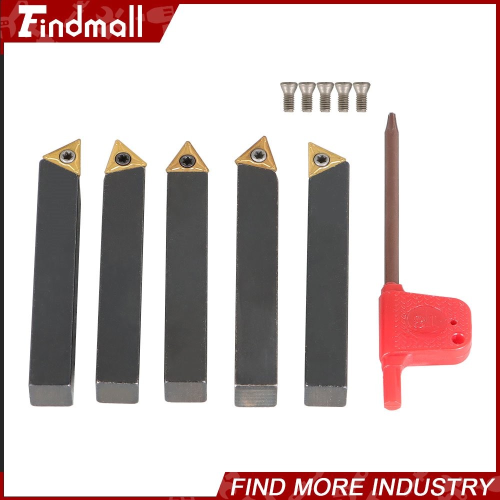 Findmall 5x 3/8″ Lathe Indexable Carbide Insert + Turning Tooling Bit Holder Set