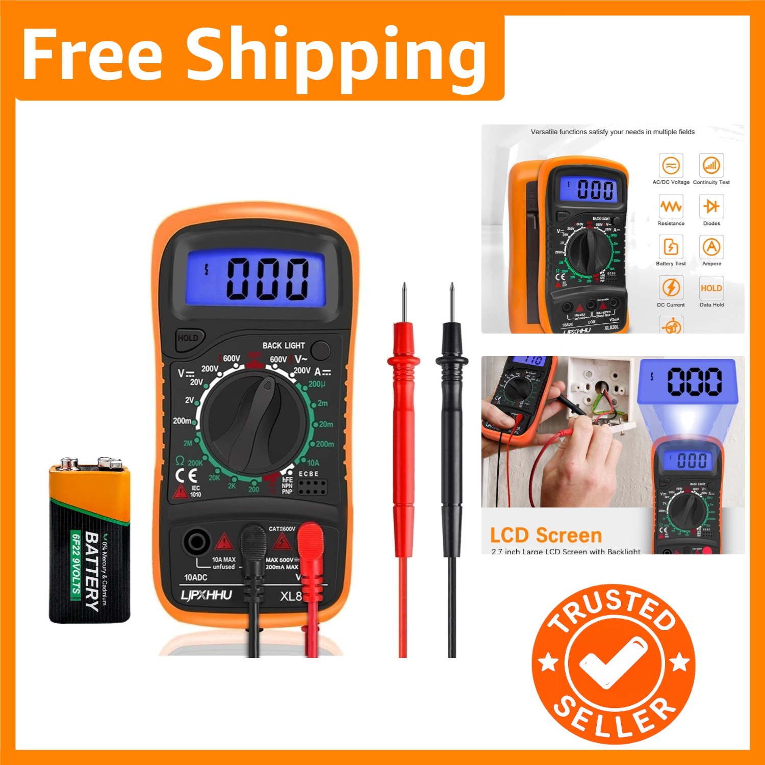 Digital Multimeter with Backlit LCD – Compact 2000 Counts Tester for Home & Auto