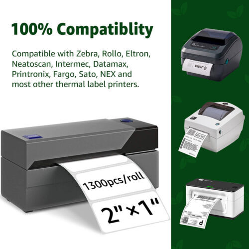 2″x1″ Direct Thermal UPC Barcode FBA Labels 1300/Roll for Zebra & Rollo Printers