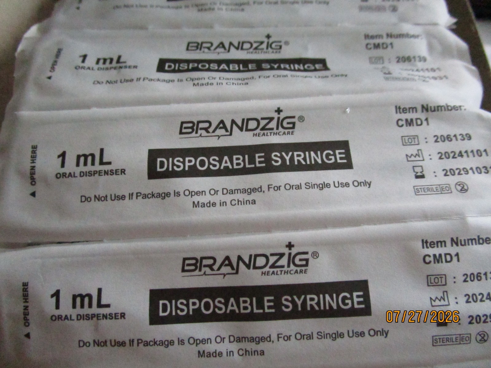 Box of 92 New Sealed Brandzig 1ML Sterile Oral Syringes, Luer Slip Tip no needle
