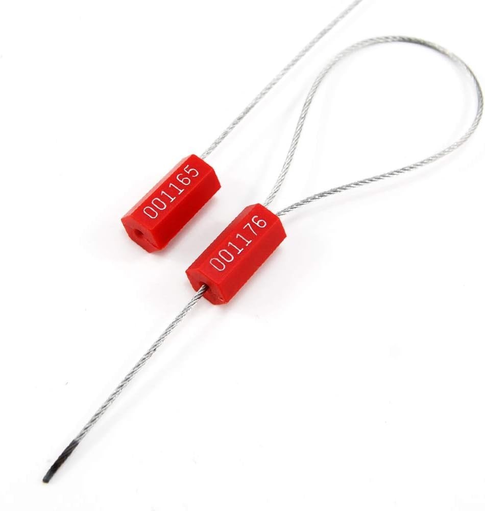 100 Pcs Red Steel Security Cable Seals Numbered Tamper Proof Tags Pull-Tite