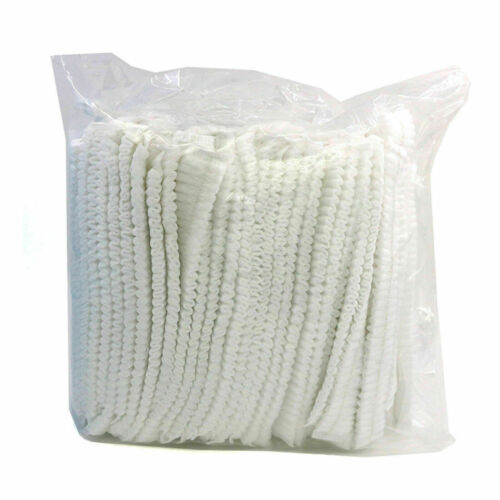100 Disposable 18″ Non-Woven Strip Mob Caps(Pink/White) Net Bouffant Head Covers