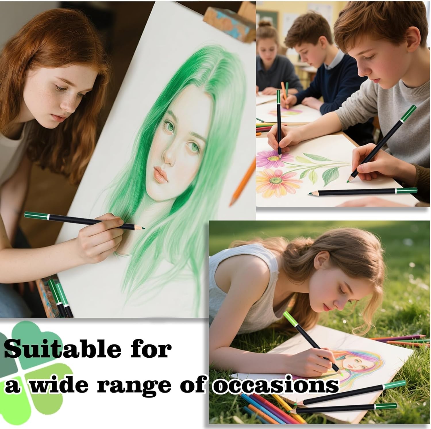 12 Colors Green Colored Pencils for Teens Adults, Oil Based Wooden Colored