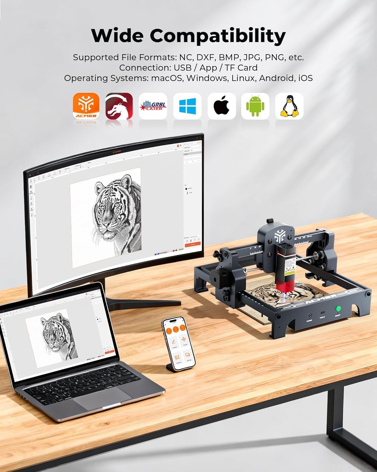 Refurbished 6W Mini Laser Engraver, 130×130mm for Wood, Acrylic & Leather DIY