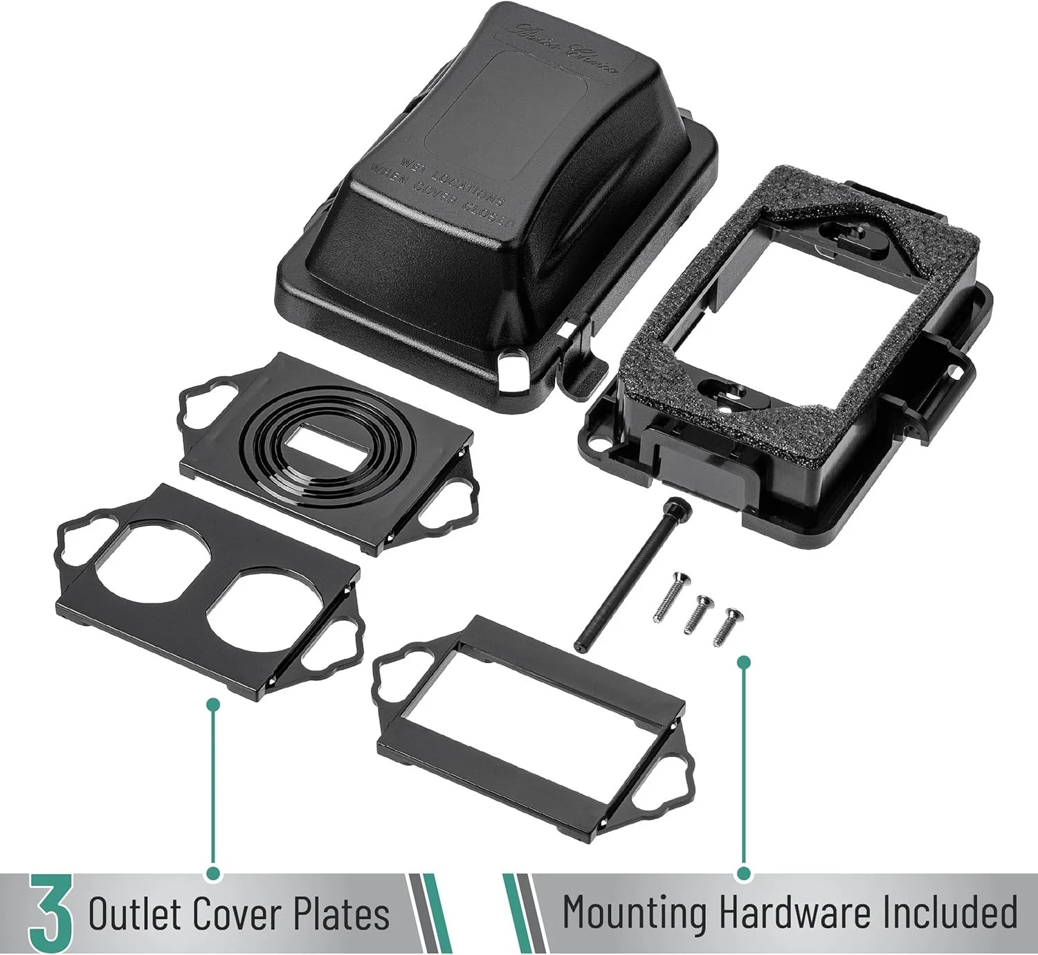 Bates Weatherproof Outdoor Outlet Cover 1-Gang Electrical Receptacle Black