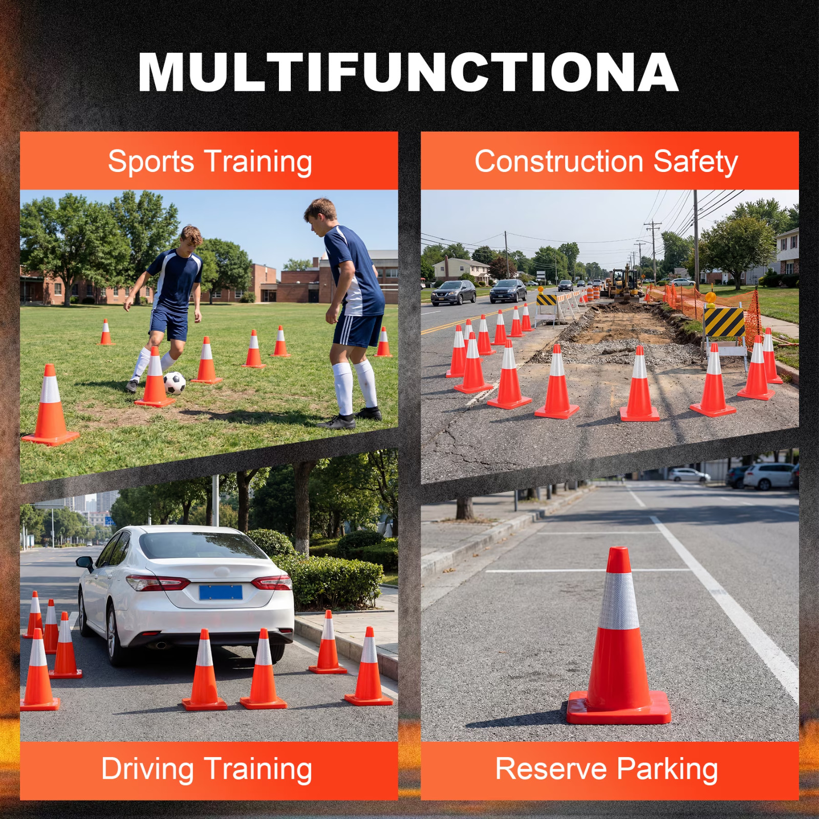 6 PACK-18» Traffic Safety Cones,2.2LB with Reflective Collar| Driveway Parking