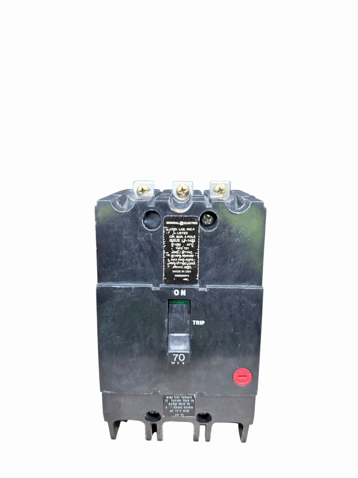 GE TEY370 U 70A 480V 3P USED
