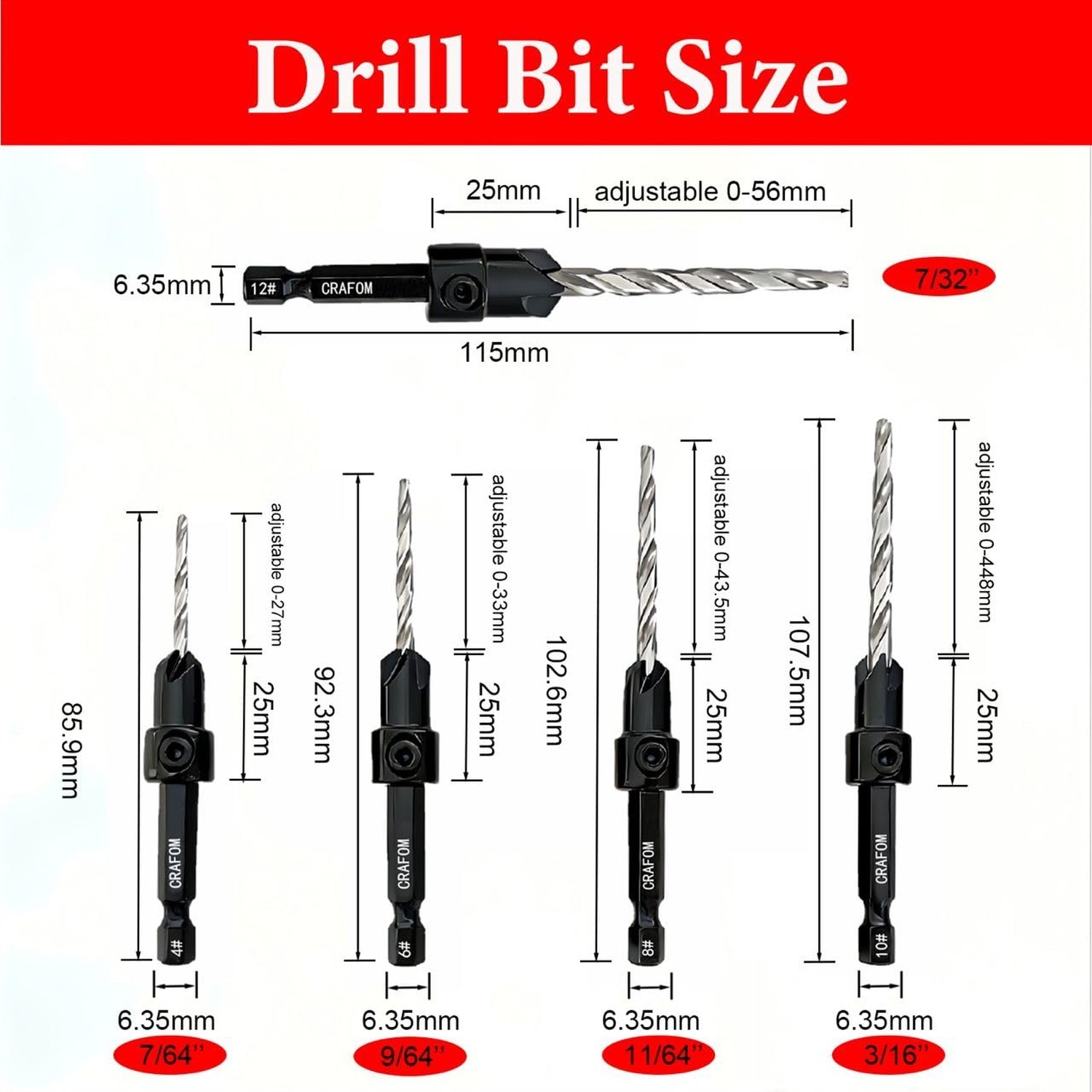 Countersink Drill Bit Set, 5 PCs Counter Sink Drill Bit Adjustable, #4, #6, #…