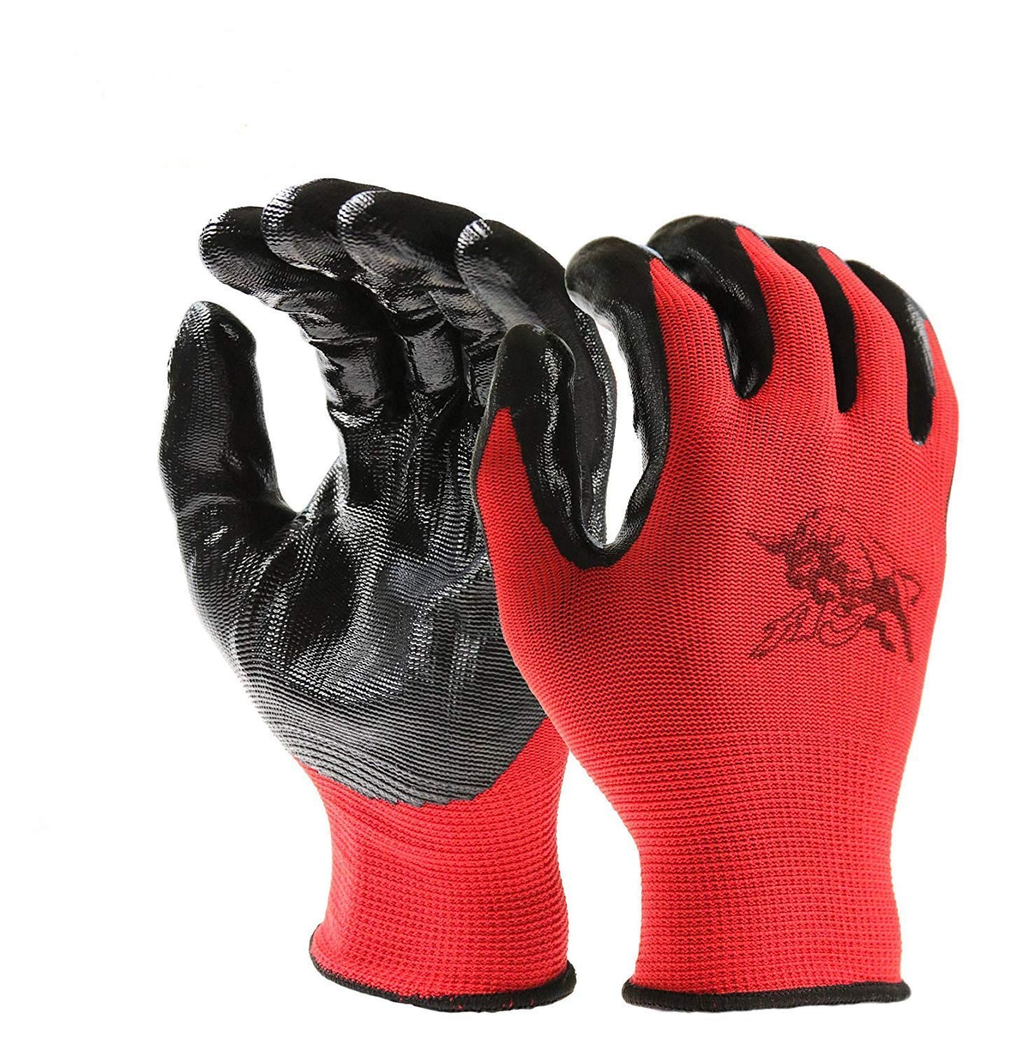 Work Gloves with Nitrile Coated Grip, Box of 240 Pairs Wholesale, Color Red, AJ