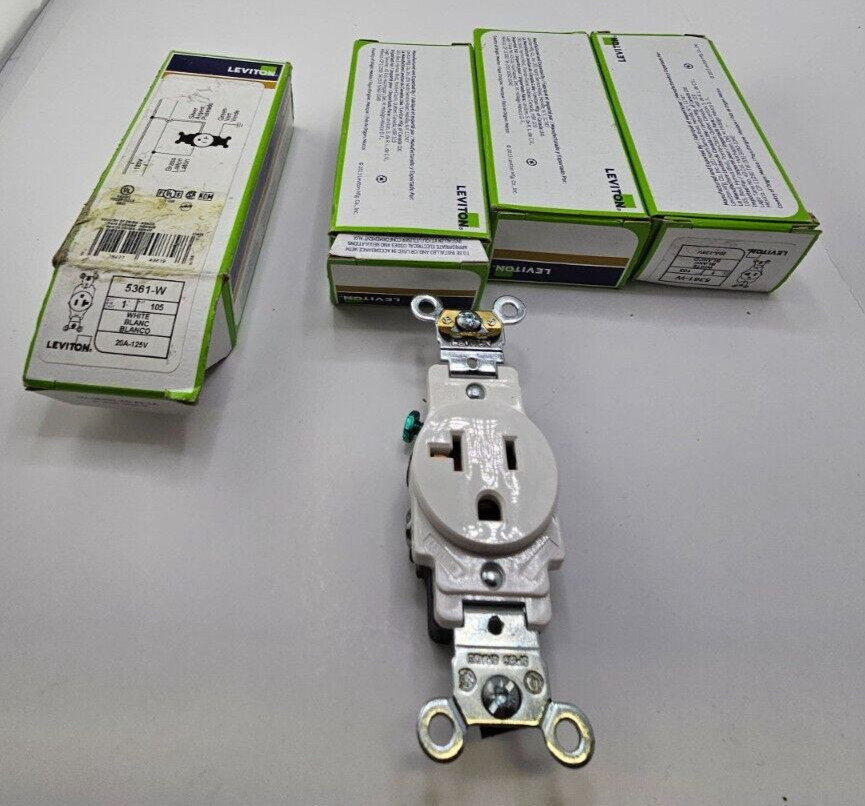 (QTY 4) LEVITON 125V Back/Side Wired Single Receptacle Outlet White 5361-W