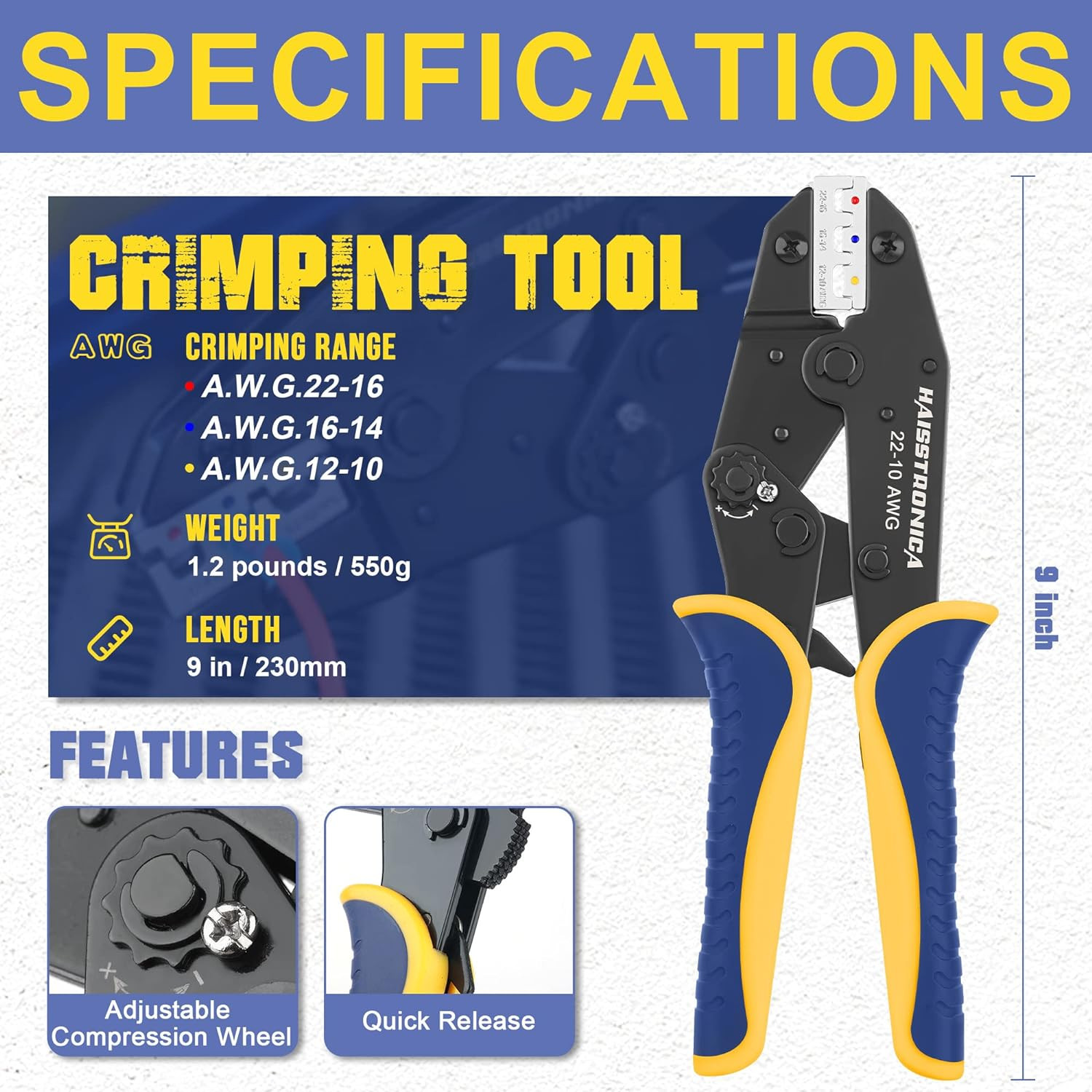 Crimping Tool for Heat Shrink Connectors Set with 280PCS AWG 22-10 Marine Grade