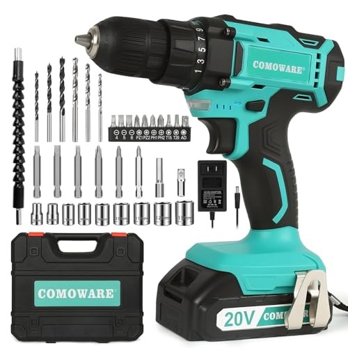 Comoware 20V Cordless Drill Electric Power Drill Set 1 Battery Charger 3/8
