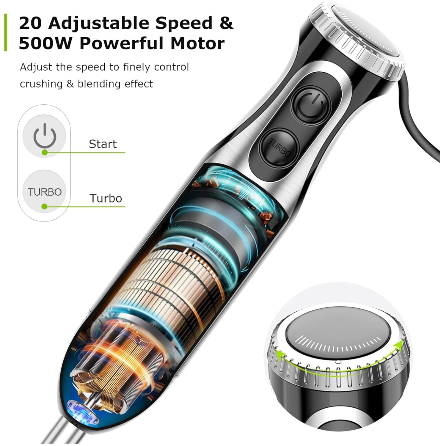4-in-1 Immersion Blender with Food Processor 20 Speeds